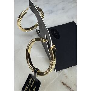 14K Gold Over Resin Core Textured Hoop Earrings Trendy Stylish Diamond Accent